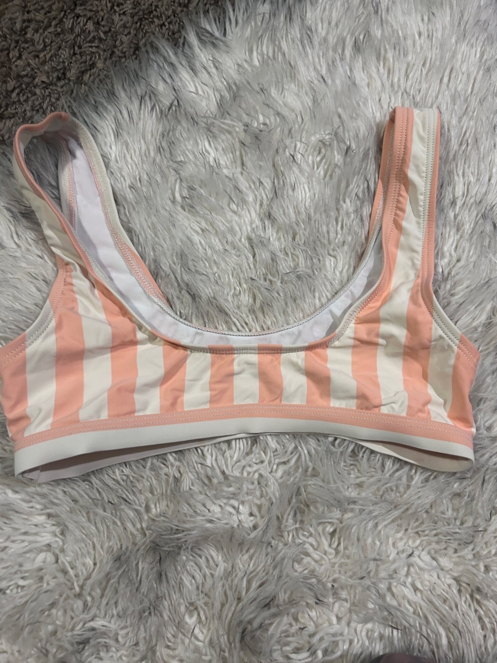 Striped Peach & White Bikini Top